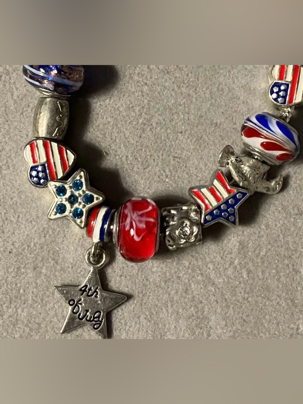 Willabee & Ward July Charm Bracelet  Collectible Patriotic Glass Enamel Bead